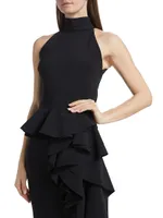 Ah Ruffled High-Neck Gown