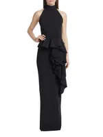 Ah Ruffled High-Neck Gown