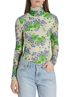 Floral Mesh Turtleneck Top