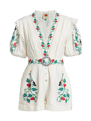 Embroidered Belted Romper