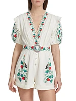 Embroidered Belted Romper