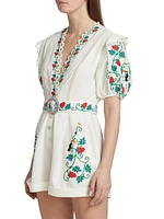 Embroidered Belted Romper