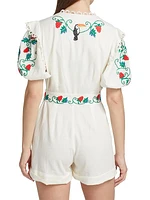 Embroidered Belted Romper