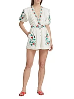 Embroidered Belted Romper