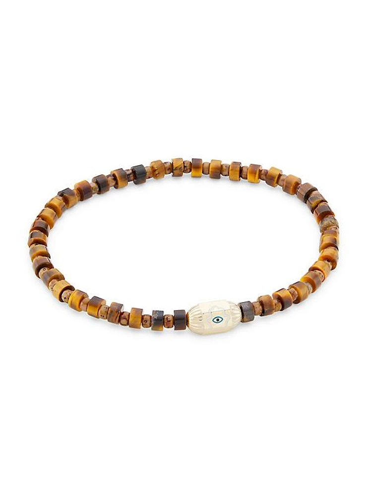 Evil Eye Tiger's Eye & 14K Yellow Gold Beaded Bracelet