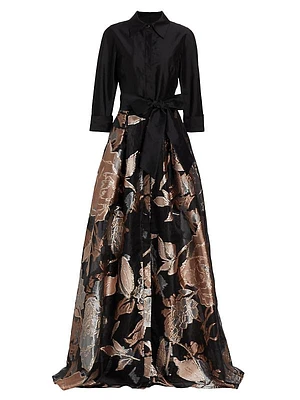 Metallic Floral Jacquard Gown