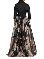 Metallic Floral Jacquard Gown