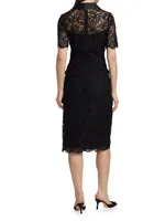 Lace Short-Sleeve Cocktail Midi-Dress