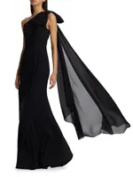 One-Shoulder Cape Gown