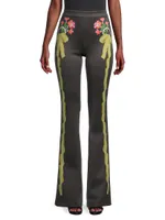 Floral Bonded Stretch Flare Pants