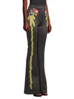 Floral Bonded Stretch Flare Pants