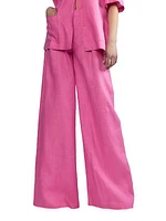 Pleated-Front Linen Wide-Leg Pants