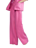 Pleated-Front Linen Wide-Leg Pants