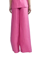 Pleated-Front Linen Wide-Leg Pants