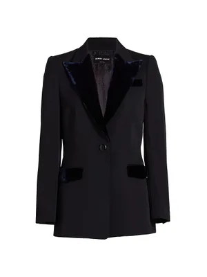 Velvet-Embellished Single-Breasted Jacket