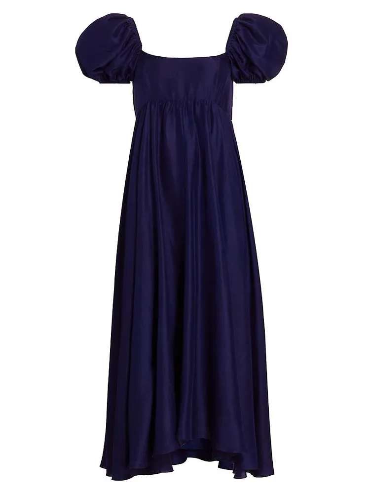 Rory Silk Puff-Sleeve Maxi Dress