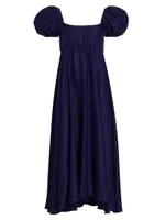 Rory Silk Puff-Sleeve Maxi Dress