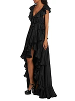 Ollie Ruffled Raw Silk Gown