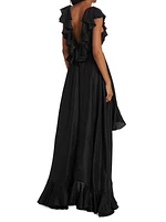 Ollie Ruffled Raw Silk Gown