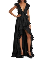 Ollie Ruffled Raw Silk Gown