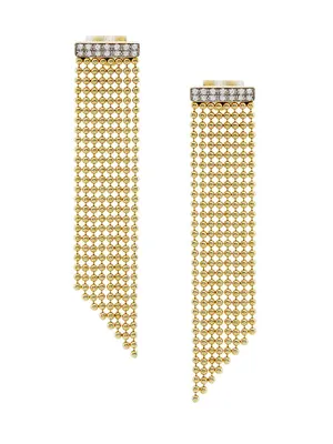 14K Yellow Gold & 0.125 TCW Diamond Beaded Fringe Earrings
