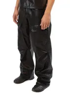 Leather Wide-Leg Cargo Pants