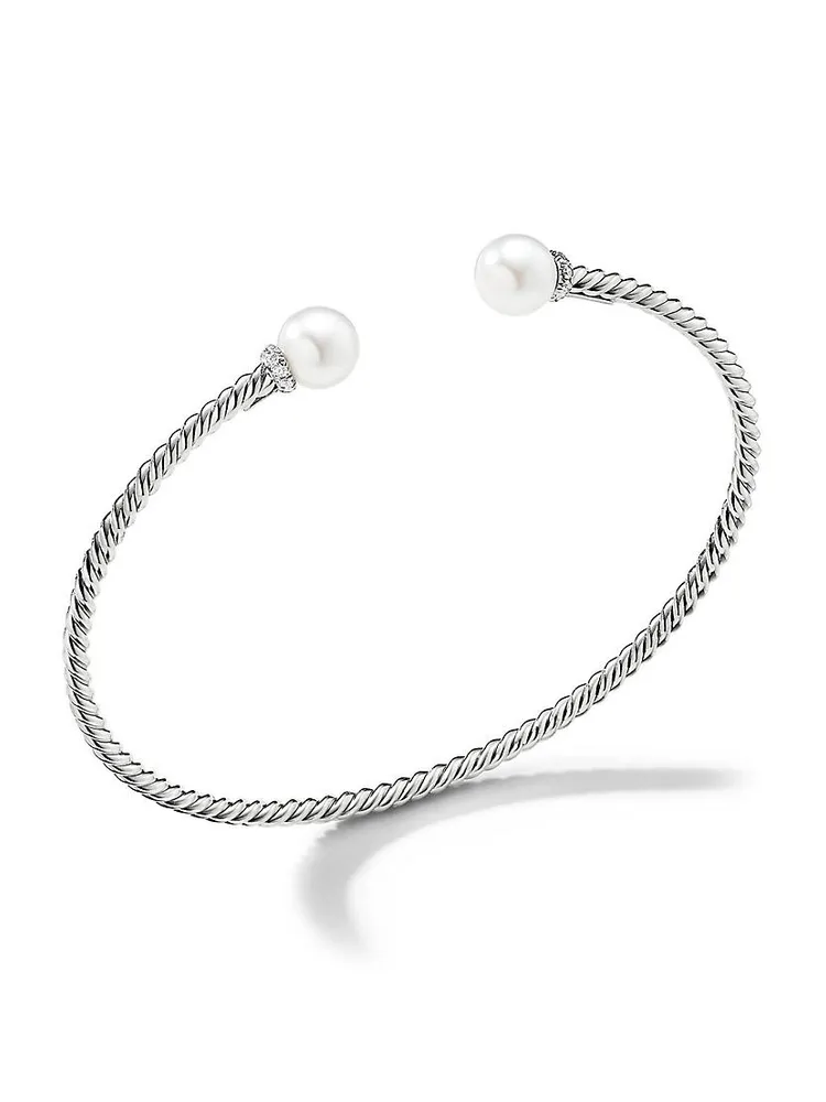 Petite Solari Pearl Bracelet 18K White Gold with Pavé Diamonds