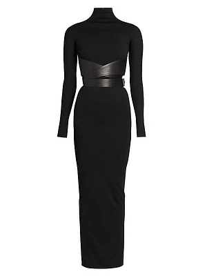 Belted Floor-Length Body-Con Dress