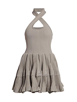 Ribbed Crinoline Halterneck Minidress