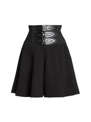 Leather Buckle-Embellished Miniskirt
