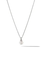 Petite Solari Pendant Necklace in 18K Gold with Pearl and Pavé Diamonds