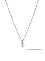 Petite Solari Pendant Necklace in 18K Gold with Pearl and Pavé Diamonds