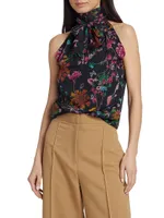 Floral Chiffon Tie-Neck Blouse