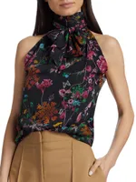 Floral Chiffon Tie-Neck Blouse