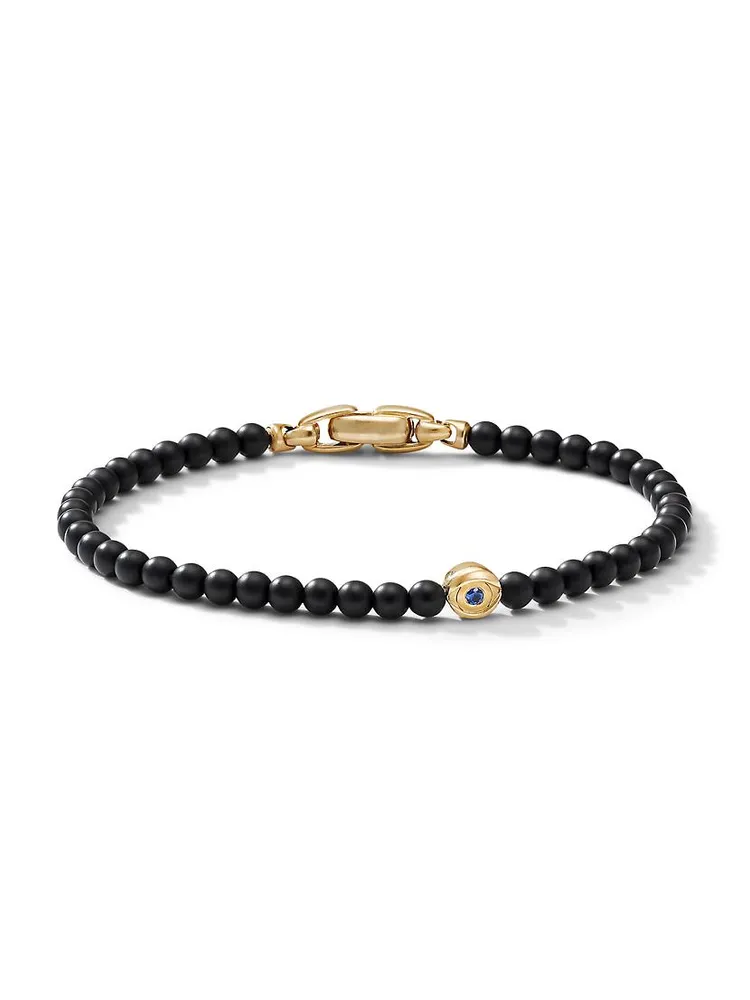 Spiritual Beads Evil Eye Bracelet with Black Onyx, Sapphire and 18K Yellow Gold