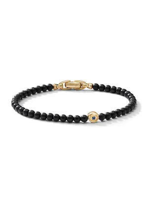 Spiritual Beads Evil Eye Bracelet with Black Onyx, Sapphire and 18K Yellow Gold