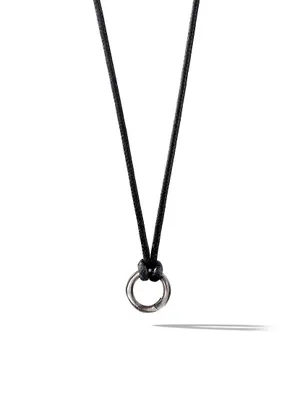 Circle Amulet Necklace Sterling Silver and Black Wax Cord 1.7mm