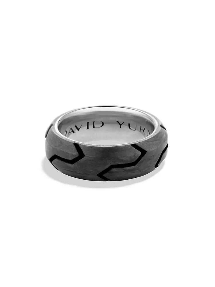 Forged Carbon Beveled Band Ring Sterling Silver, 8mm