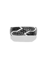 Forged Carbon Beveled Band Ring Sterling Silver