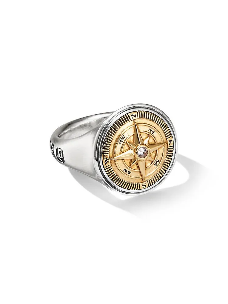 Maritime® Compass Signet Ring with 18K Yellow Gold and Center Diamond