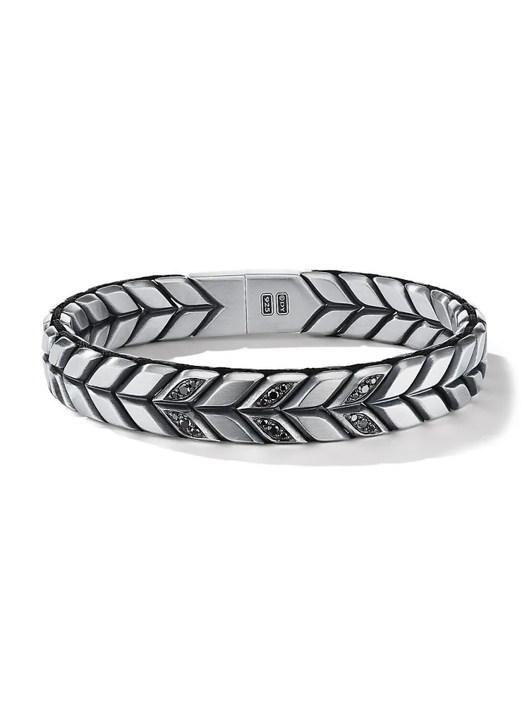 Chevron Woven Bracelet with Pavé Black Diamonds