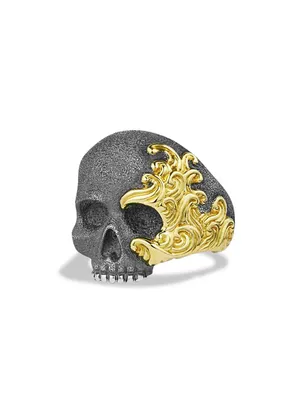 Waves Skull Ring with 18K Yellow Gold