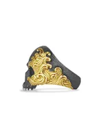 Waves Skull Ring with 18K Yellow Gold