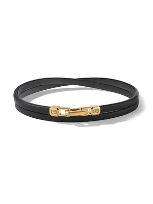 Streamline® Double Wrap Black Leather Bracelet with 18K Yellow Gold