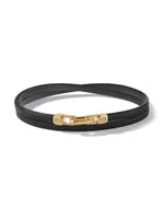 Streamline® Double Wrap Black Leather Bracelet with 18K Yellow Gold