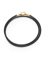 Streamline® Double Wrap Black Leather Bracelet with 18K Yellow Gold