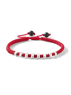 Fortune Woven Bracelet with Red Nylon and Black Onyx