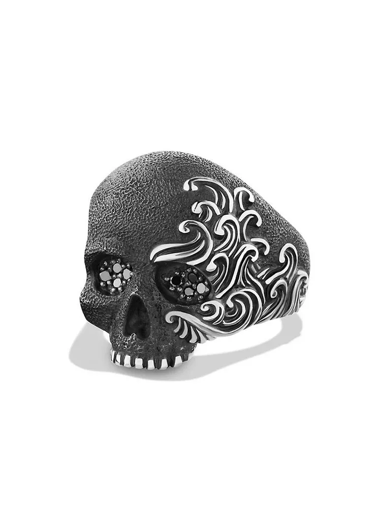 Waves Skull Ring with Pavé Black Diamonds