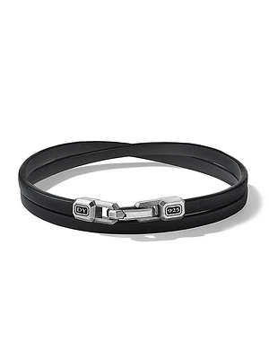 Streamline® Double Wrap Black Leather Bracelet