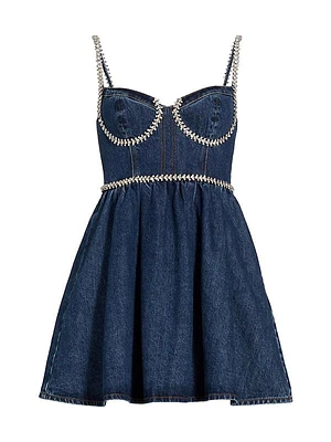 Denim Crystal-Embellished Minidress